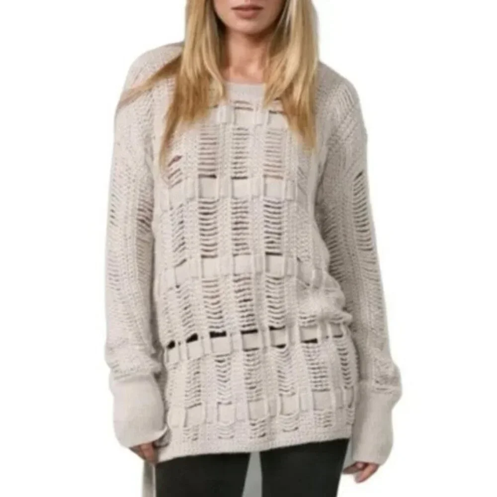 BCBG Alpaca Open Knit Tunic Sweater, Grey - Size XS.